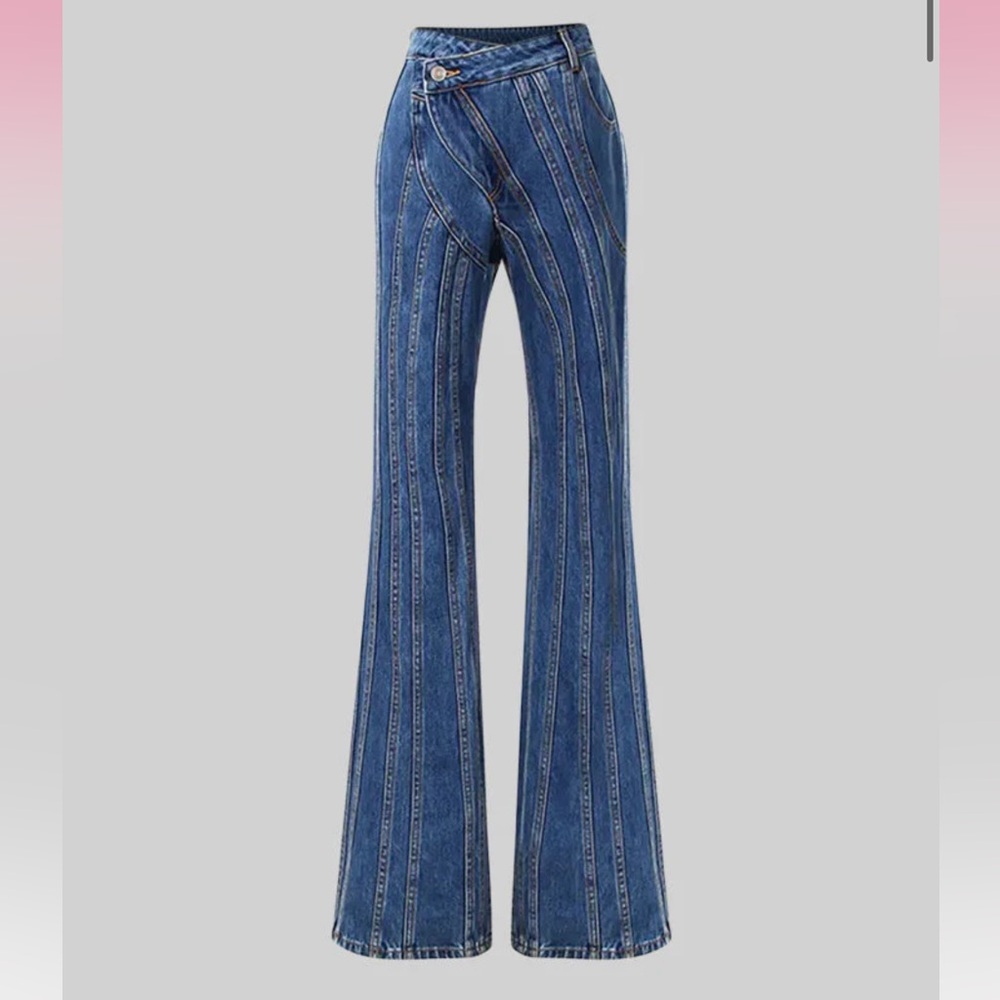 Sierra Darien Wide Leg Jeans With Stitched Design Blue Size Small